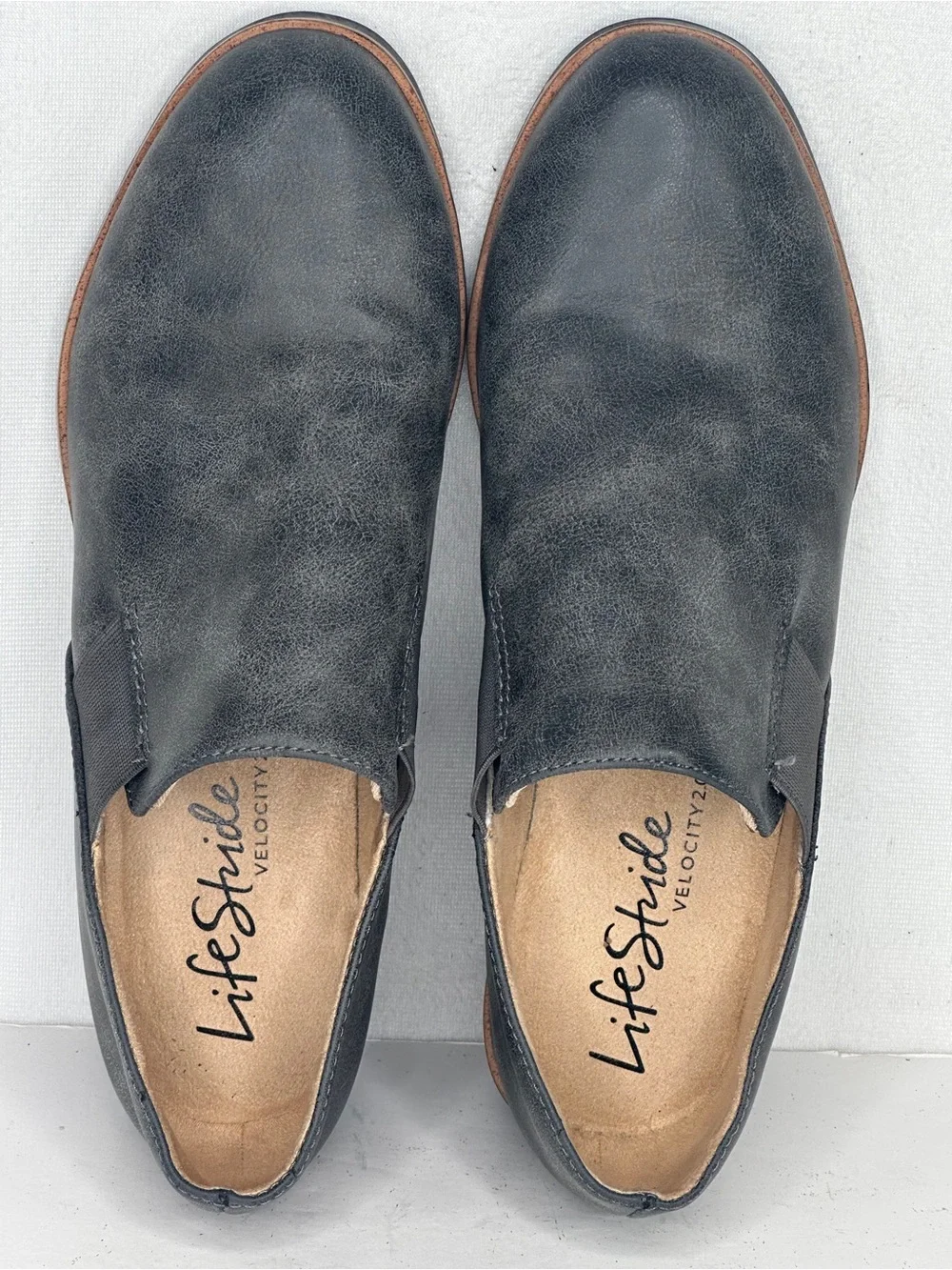 Life‎ Stride Zora Grey Slip-On Wedge Loafers Elastic Goring Comfort Sz 8.5